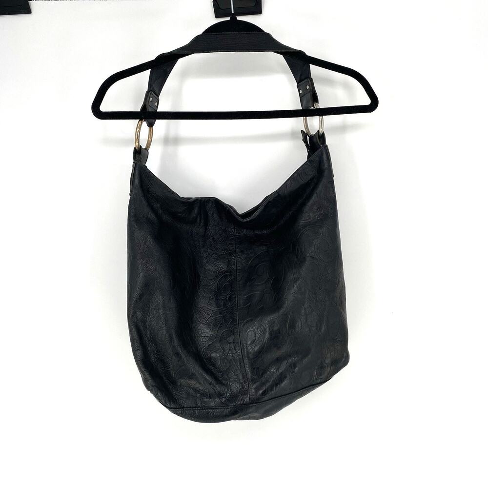 Ellington Black Embossed Leather Hobo Shoulder Bag Slouch Purse Boho Large